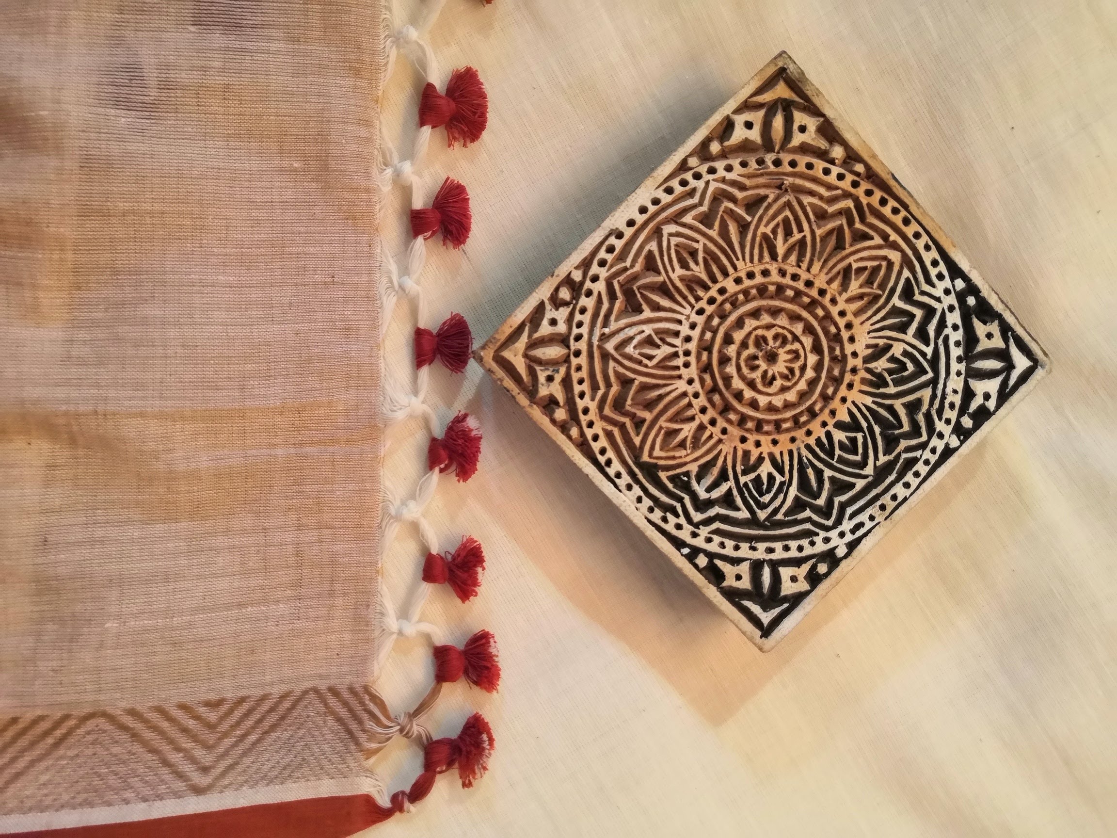 Handloom textile and block print stamp